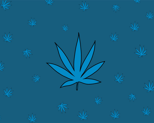 大麻的叶子在不同的变种霓虹灯颜色的特写图片下载