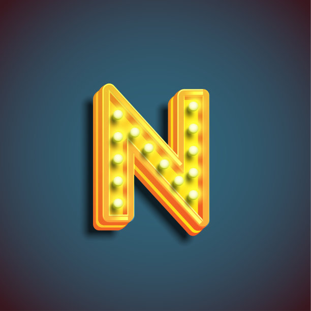 “百老汇”字符与灯具从字体，矢量插图图片下载