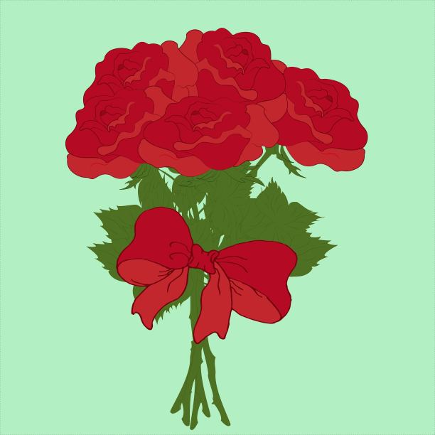 一束，一束红玫瑰用猩红色的丝带绑起来，素描，手绘矢量插图孤立在白色的背景上。手绘矢量束红玫瑰花系丝带。图片下载