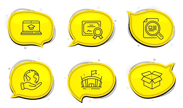 竞技场，打开盒子和检查文章图标设置。教育网站的迹象。向量图片下载