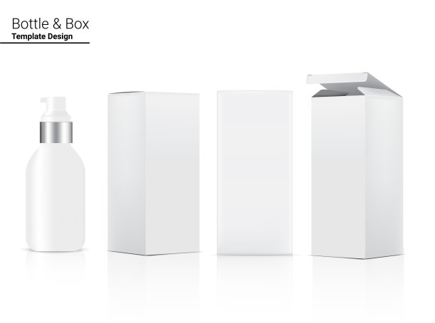 泵光滑瓶模拟逼真的化妆品和三维盒子美白护肤和抗皱商品在白色背景插图。医疗保健和医疗概念设计。图片下载