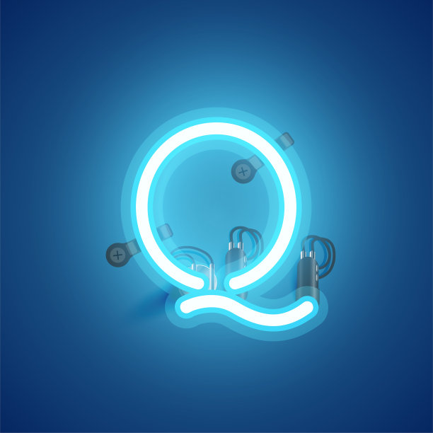 蓝色现实霓虹字符与电线和控制台从字体，矢量插图图片下载