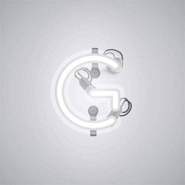 灰色现实霓虹字符与电线和控制台从字体，矢量插图图片下载