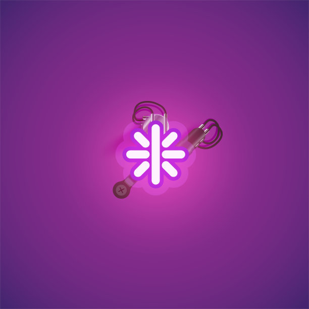 粉色现实霓虹字符与电线和控制台从字体，矢量插图图片下载