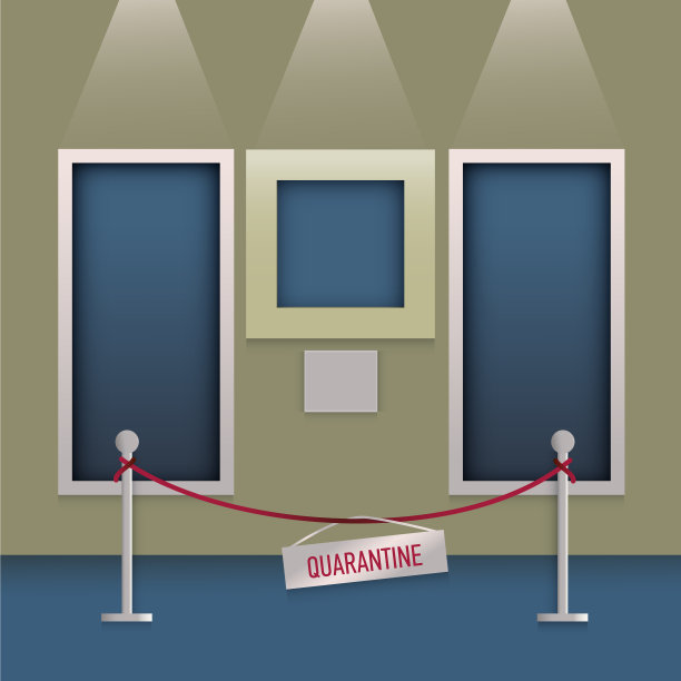 检疫博物馆病媒概念。博物馆和画廊的检疫标签。平面插图在流行的颜色2020。博物馆内部与画框绘画。现代绘画艺术博物馆。照片画廊图片下载