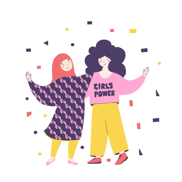 美丽的风格赋予女孩力量。女孩支持矢量平面插图。图片下载