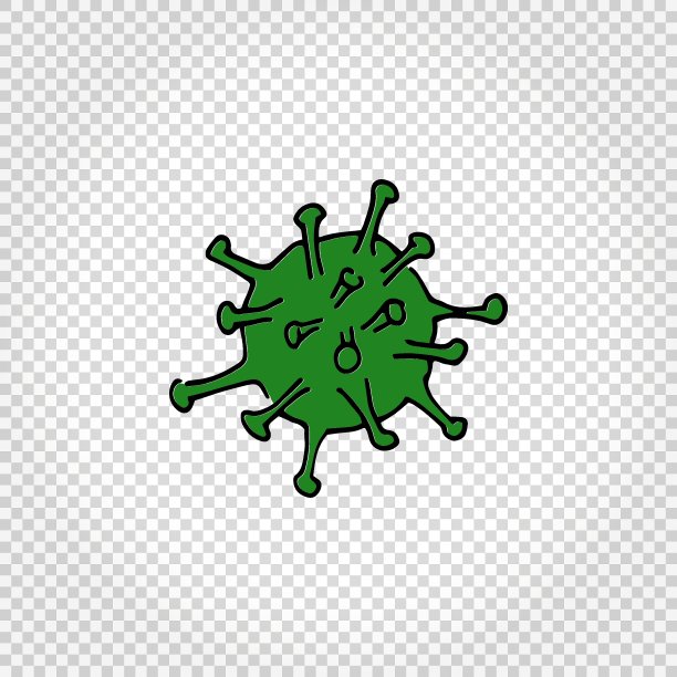 病毒和细菌手绘图标。简单的绿色涂鸦插图。在透明的隔离。向量图片下载