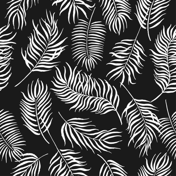无缝图案与手绘墨棕榈叶。很适合装饰，图案，贺卡。素材图片