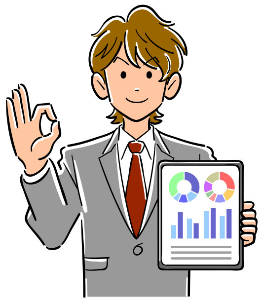 商人拿着一台平板电脑，做出一个OK的手势图片下载