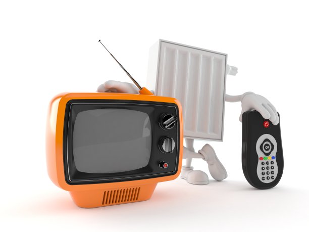 带有电视机和遥控器的散热器图片下载