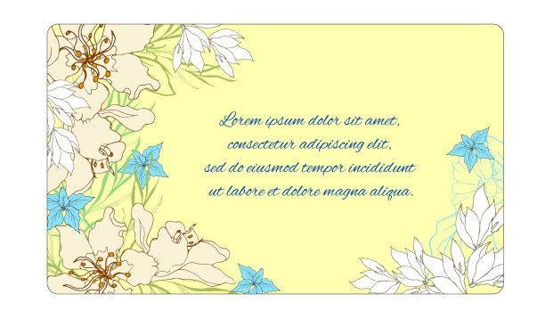 文本的花卉框架。黄色背景上盛开着春天鲜花的祝贺明信片。矢量插图。图片下载