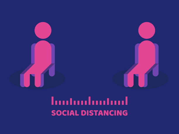 人们坐着保持社会距离在公共社会中人们保护免受COVID-19冠状病毒的爆发传播概念与平面设计图片下载