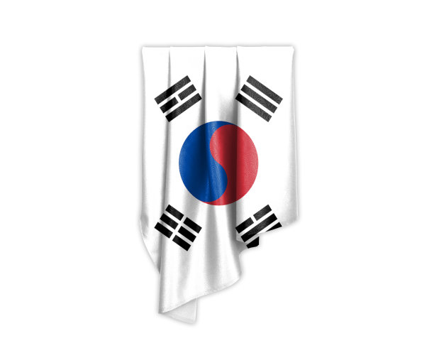 韩国国旗与美丽光滑的丝绸纹理与选择路径- 3D插图图片下载