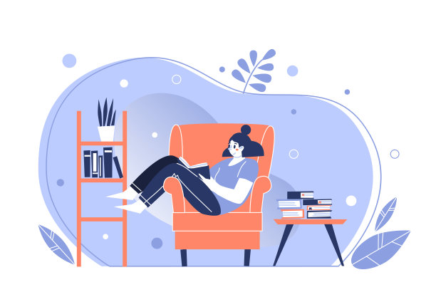 女人在家里，躺在椅子上，看书。家图书馆。阅读论文文学的概念。年轻的成年女子正在看一本好书休息。女孩在家里玩得很开心。图片下载