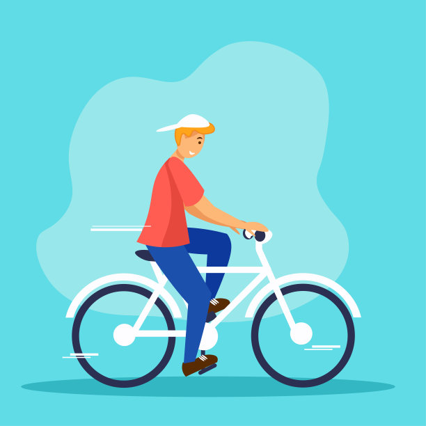 人骑自行车。环保的交通工具。平面卡通矢量插图。图片下载