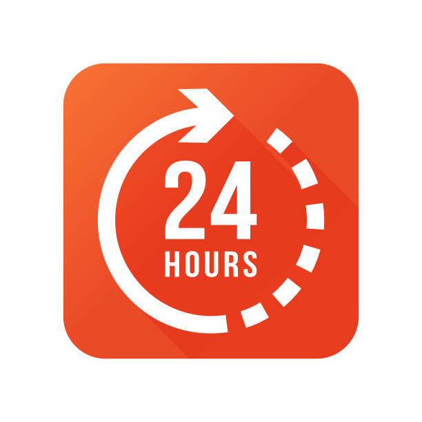 24小时时钟标志图标在平面风格。24小时开放矢量插图在白色孤立的背景。时间表的业务概念。图片下载