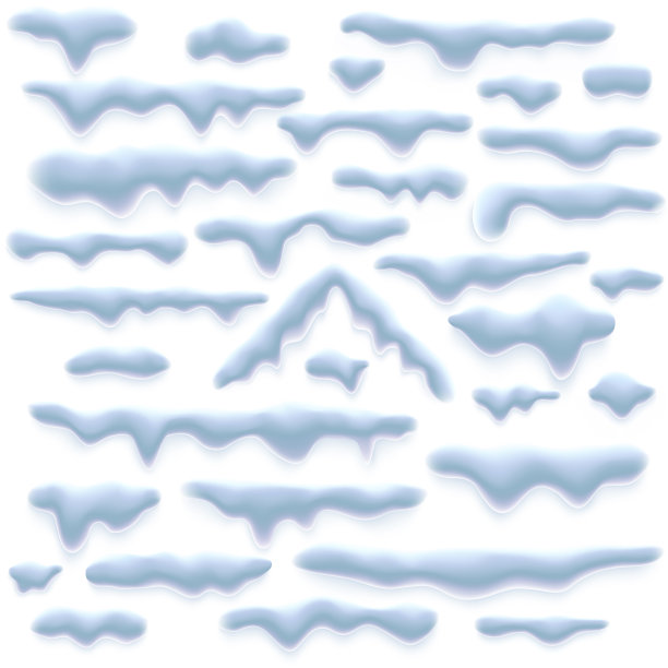 一组雪帽，冰柱，和雪堆孤立在白色的背景。冬天的装饰品。电脑游戏元素，圣诞贺卡。每股收益10图片下载