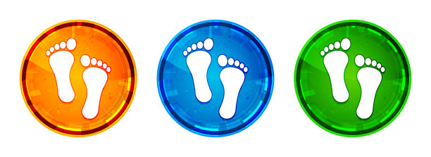 人类两个脚印图标闪亮抽象圆形按钮设置插图图片下载