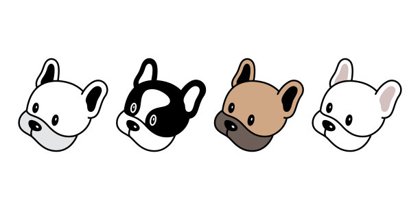 狗矢量法国斗牛犬图标脸头宠物小狗卡通人物符号涂鸦插图设计图片下载