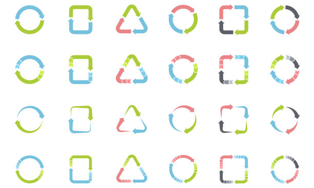 信息图，流程图，图表，图的周期箭头图标的设置。一组循环图标孤立在白色背景。图片下载