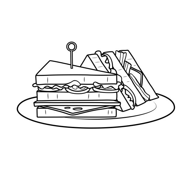 矢量插图的三明治孤立在白色背景上的儿童着色活动工作表/工作簿。图片下载