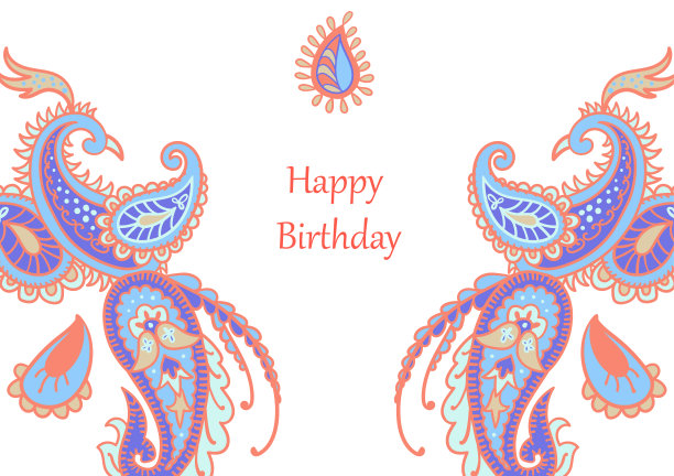 矢量卡片模板与鸟在佩斯利风格图片下载