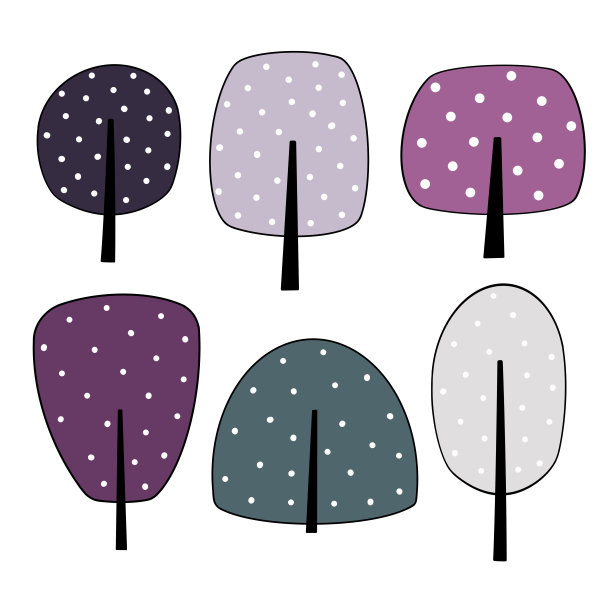 一套多彩的风格化的树木在各种颜色。春季和夏季的平面设计元素孤立的白色背景。图片下载