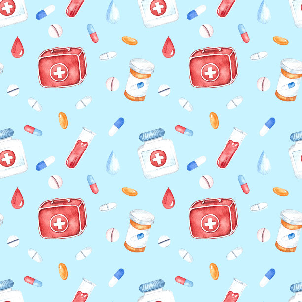 适用于医疗器械、水彩无缝图案图片下载