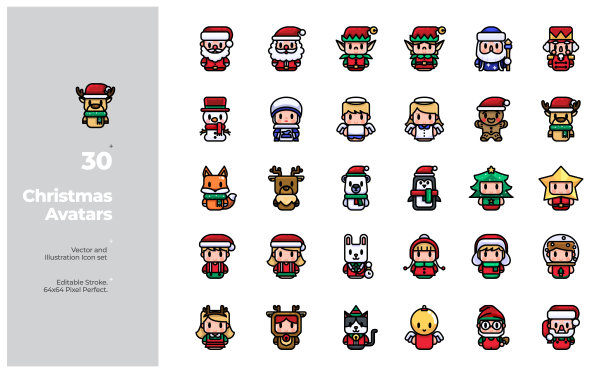 向量颜色线图标圣诞阿凡达。可编辑的中风。图片下载