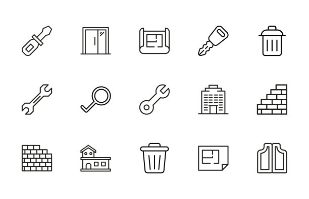 一组家庭相关的矢量线图标。图片下载