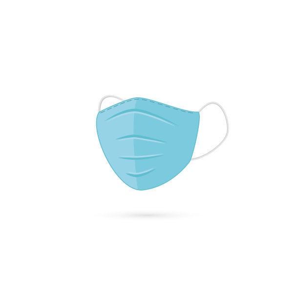 医用口罩平面矢量插图。护士，医用一次性设备隔离剪贴画在白色背景上。预防传染性呼吸道疾病。牙科医生、医生蓝色口罩设计元素图片下载