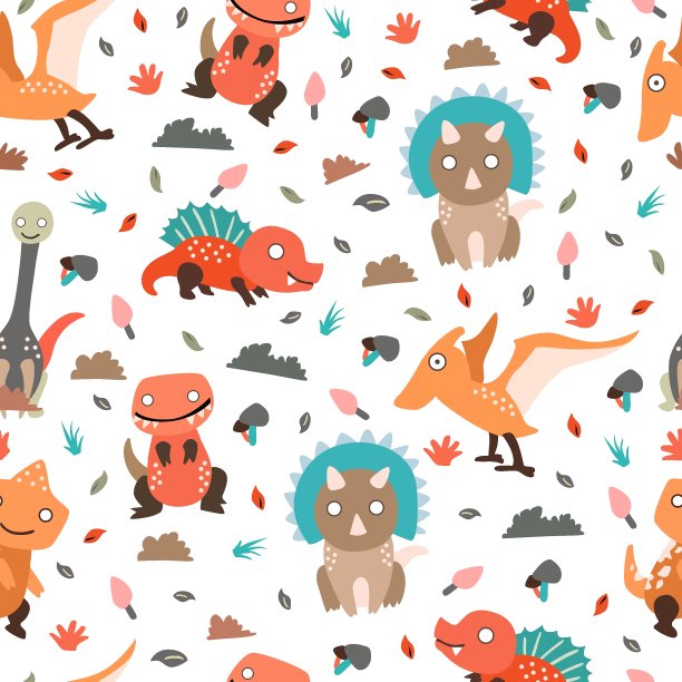 恐龙为孩子无缝图案，创意向量儿童背景图片下载
