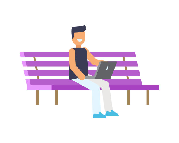 坐在丁香花长椅上的快乐男人彩色海报图片下载