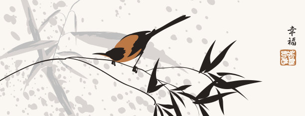 带有喜鹊的矢量中国横幅图片下载