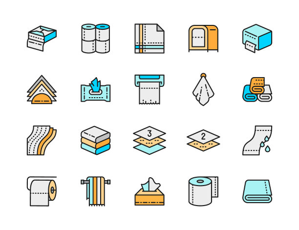 一套餐巾平颜色线图标。厕纸，支架，烘干机等。图片下载