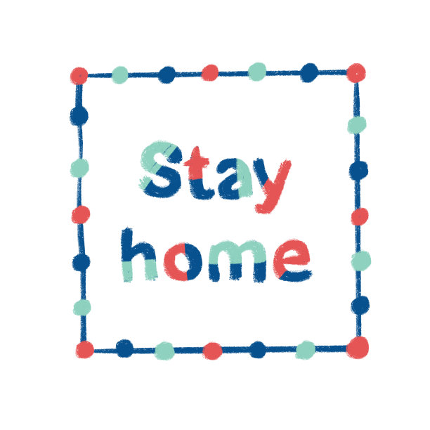 待在家里手写字母。电晕病毒动机引用粉笔画风格在蓝色和绿色和红色。图片下载