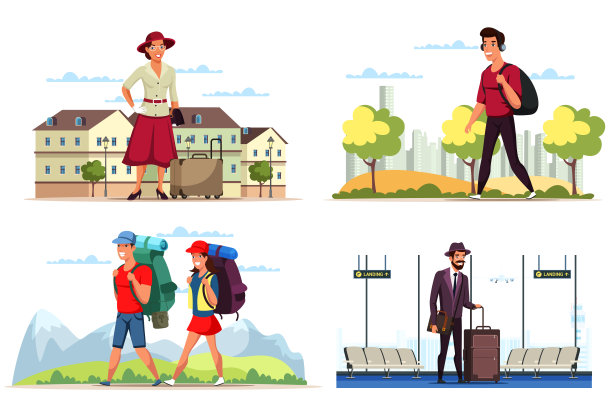 旅游度假卡通场景人平set图片下载