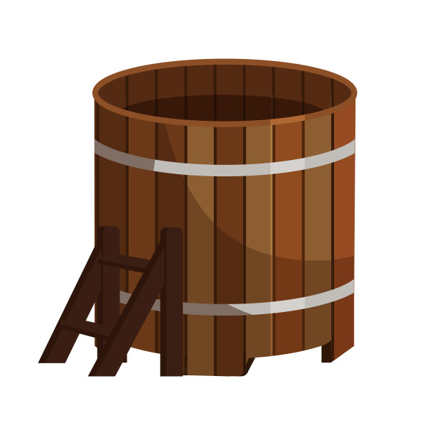 木制浴缸与水隔离在白色背景图片下载