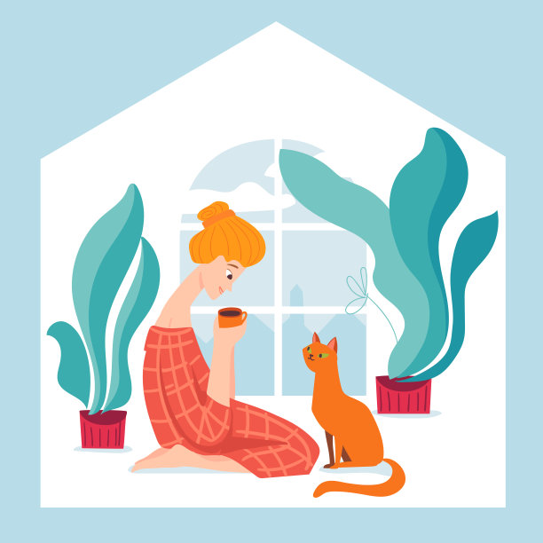 居家病媒检疫插图与居家女子共度时光图片下载