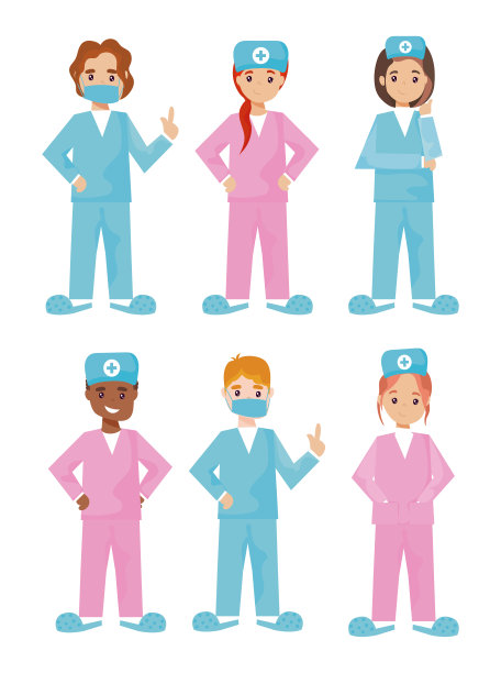 一组护士在白色背景上摆出不同的姿势图片下载