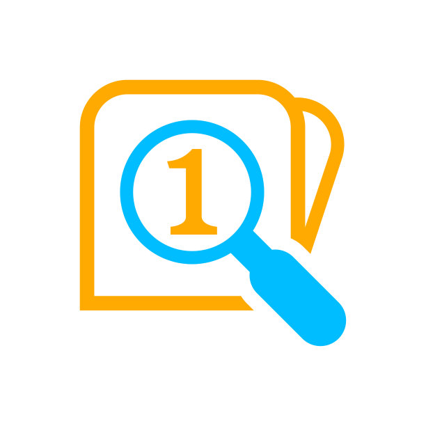 放大镜与头号搜索图标孤立在白色，找到按钮1平简单与放大镜，研究图标橙色蓝色图形，按钮web或应用程序概念的搜索符号图片下载