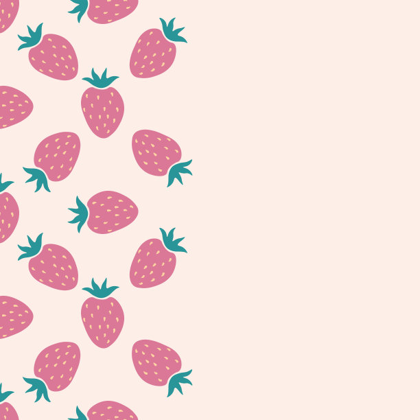 卡片与卡通红草莓和空的空间。无缝边框草莓的背景。水果的背景。图片下载