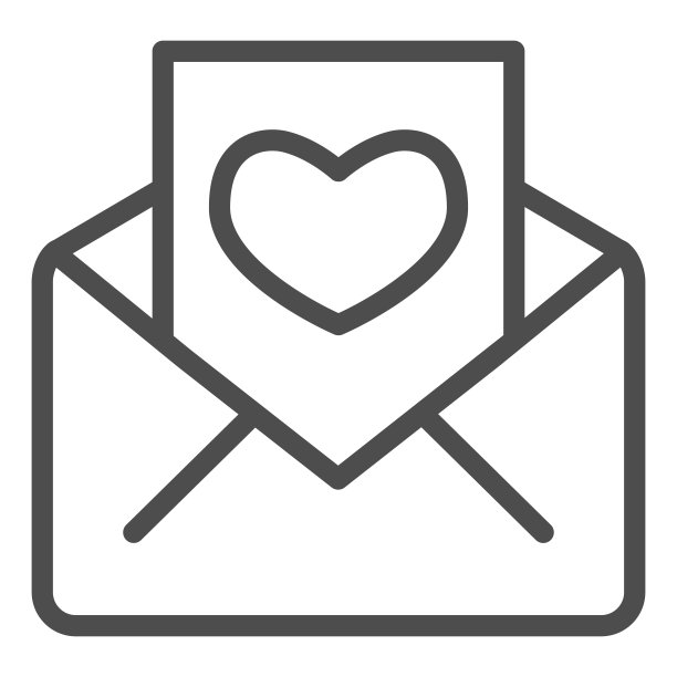 问候和信封线图标。信和情人节卡片与心的象征，轮廓风格的象形文字在白色的背景。爱的节日标志为移动概念，网页设计。矢量图形。图片下载