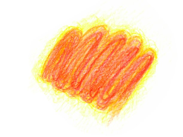 孤立的抽象斑点斑点火红色，黄色，橙色，白色背景。用彩色铅笔蜡笔手绘。白垩纹理。设计模板明信片，文本，社交网络，网站图片下载