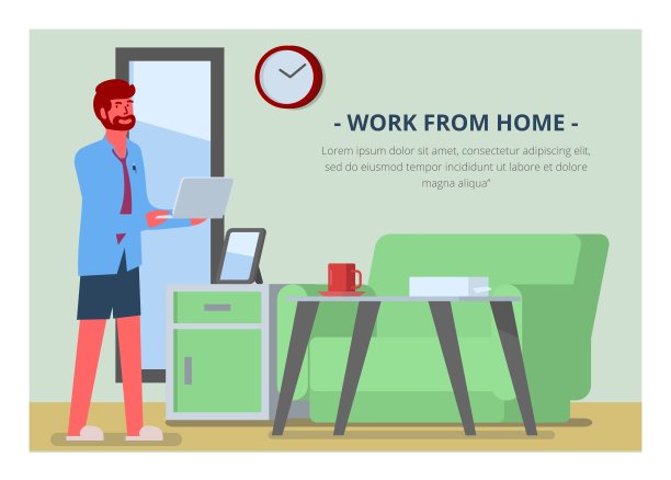 男子数字准备工作在家。简单的平面插图。图片下载