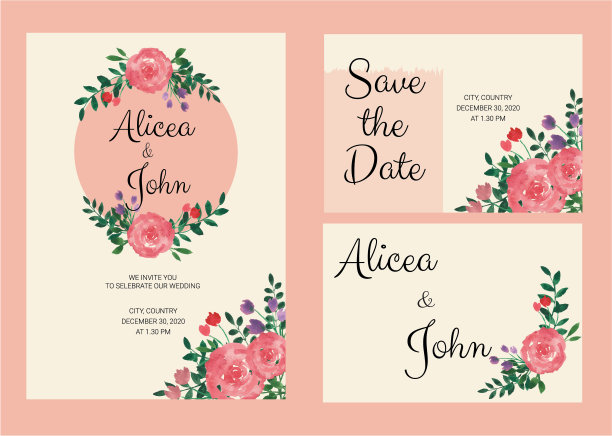 用鲜花绘制的婚礼请柬是乡村风格的图片下载