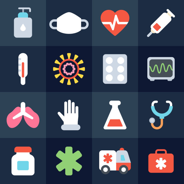 冠状病毒平坦的图标。新型冠状病毒Covid-19 (2019-nCoV)的爆发和流感信息图表要素:症状、卫生、防护、治疗。2019年和2020年新疾病。矢量图图片下载