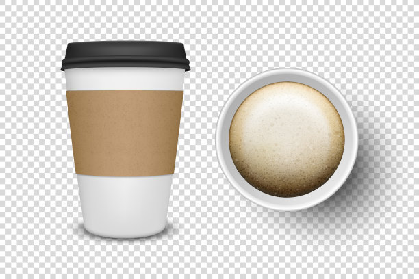 矢量3d现实一次性打开的纸，塑料咖啡杯的饮料图标设置特写孤立在透明的背景。设计模板模型。顶视图和前视图图片下载