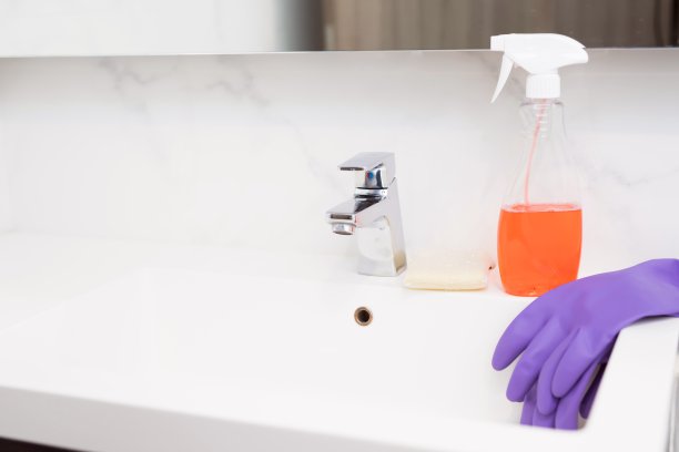 女佣正在打扫浴室，以防止病毒和细菌图片下载