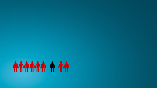 带有社交距离的横幅被简单解释为针对全球冠状病毒大流行的预防措施，带有复制空间和渐变蓝色背景，概念图片下载